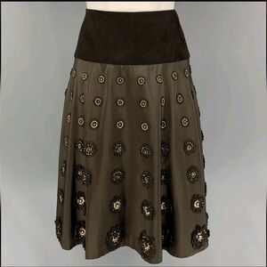 NAEEM KHAN Size 6 Brown Gold Silk Applique Circle Skirt